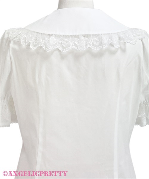 Heart Lace Short Sleeve Blouse - White - Click Image to Close