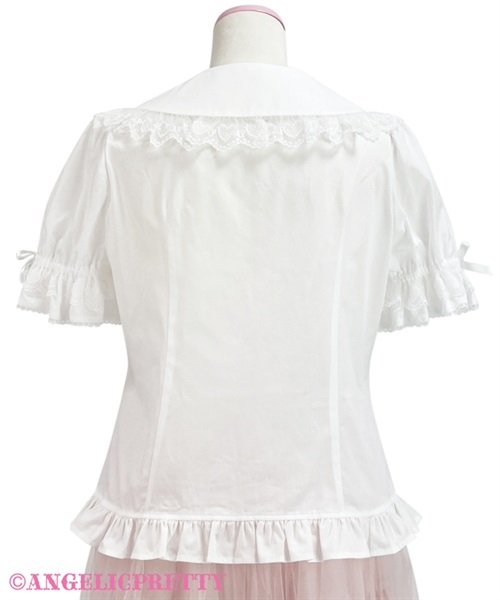 Heart Lace Short Sleeve Blouse - White x Pink - Click Image to Close