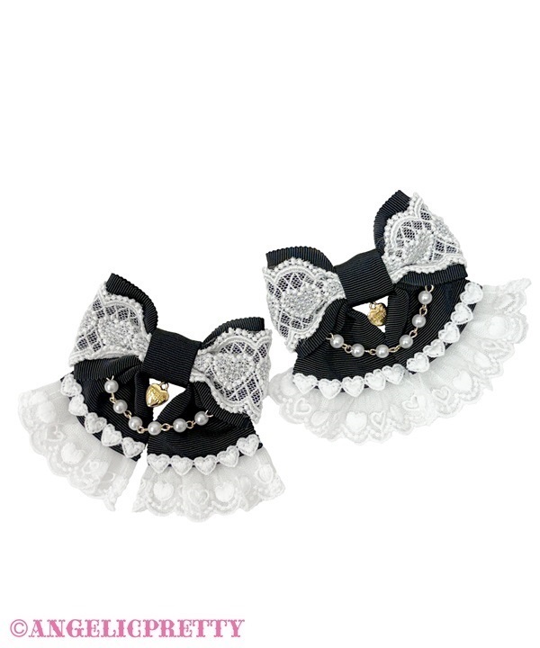 Heart Pearl Ribbon Clip Set - Black