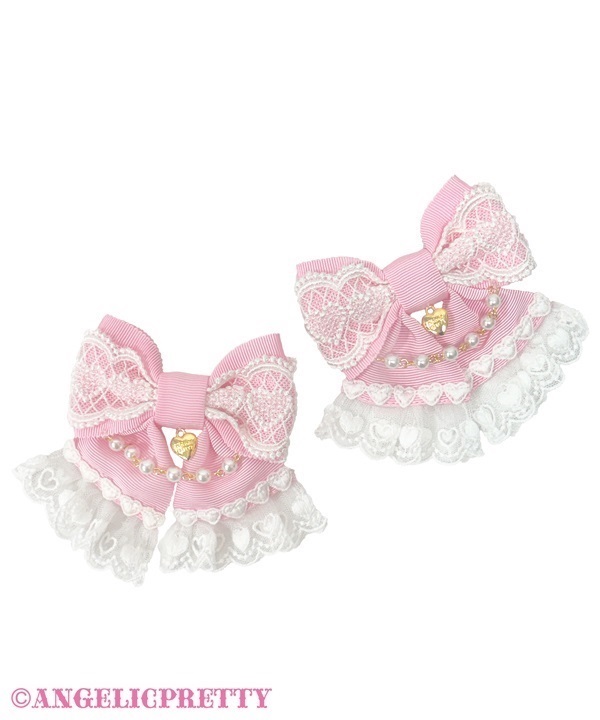 Heart Pearl Ribbon Clip Set - Pink