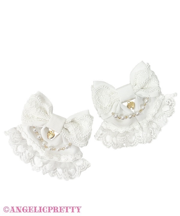Heart Pearl Ribbon Clip Set - White