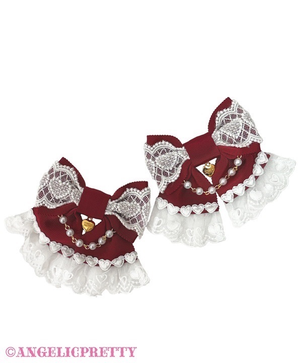 Heart Pearl Ribbon Clip Set - Wine