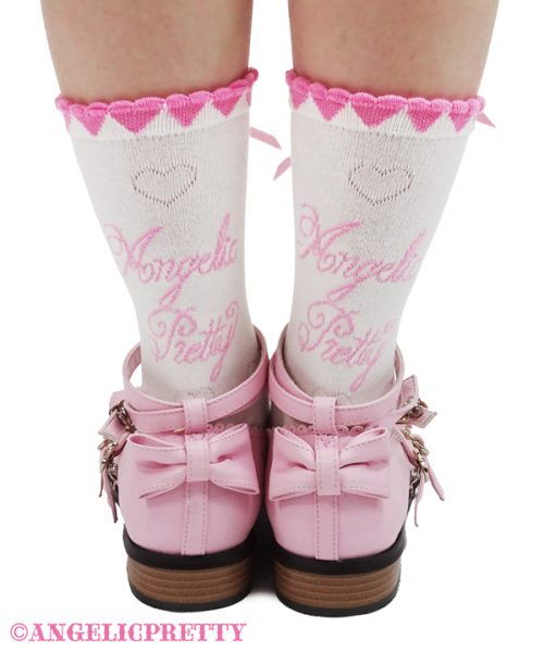 Heart Picot Ribbon Crew Socks - Black