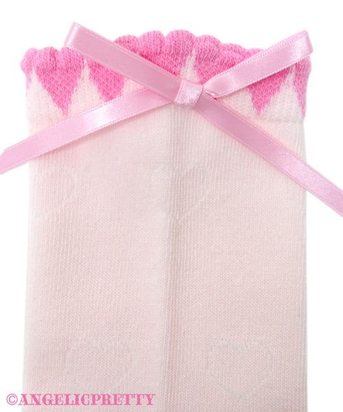 Heart Picot Ribbon Crew Socks - Pink - Click Image to Close