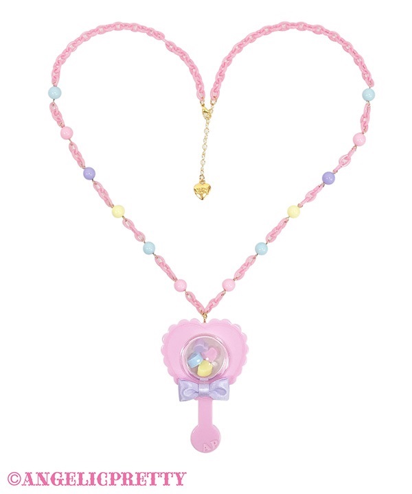Heart Rattle Necklace - Pink