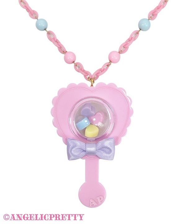 Heart Rattle Necklace - Pink