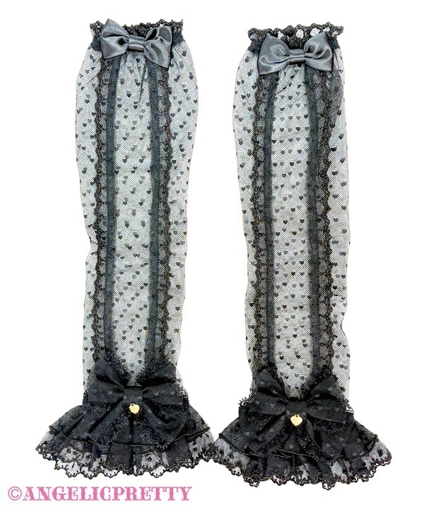 Heart Tulle Long Arm Warmer - Black