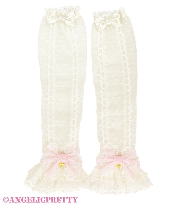 Heart Tulle Long Arm Warmer - Ivory x Pink