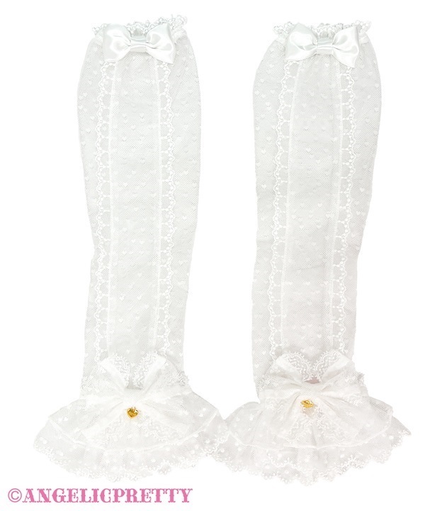 Heart Tulle Long Arm Warmer - White