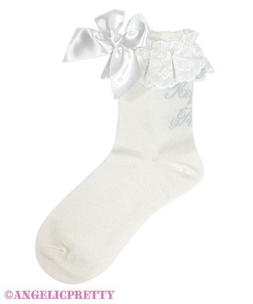 Heroine Ribbon Crew Socks - White x Pink