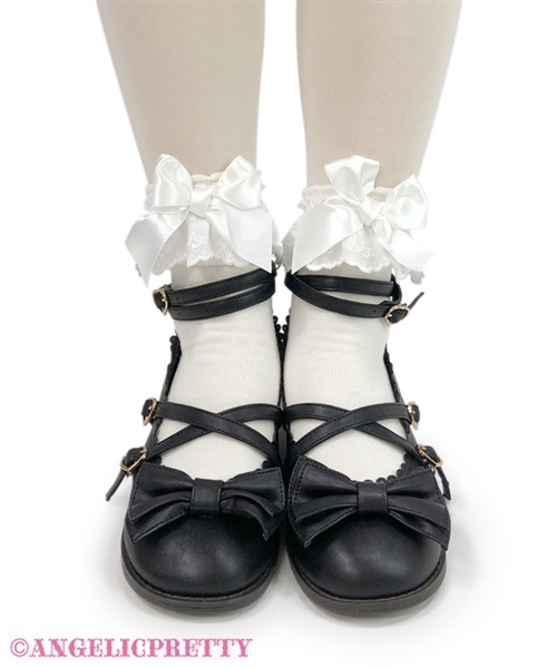 Heroine Ribbon Crew Socks - White x White - Click Image to Close