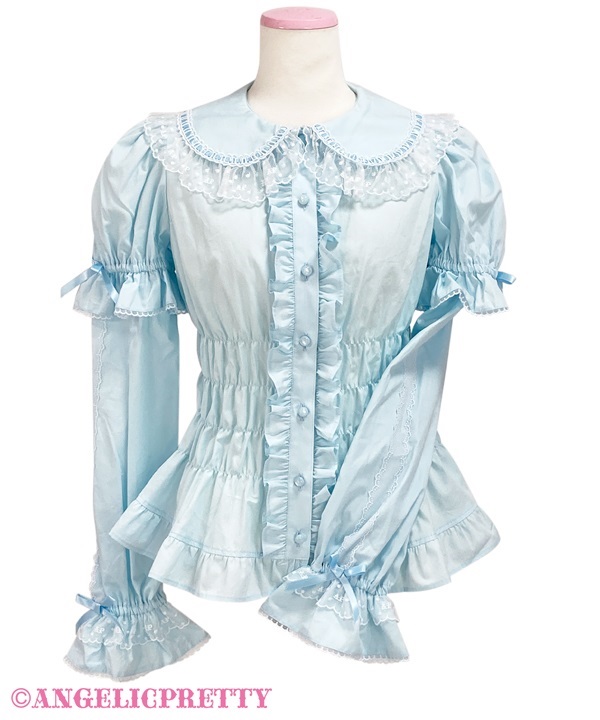 Honey Shirring Detachable Sleeve Blouse - Sax