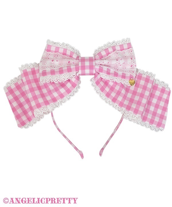 Humming Ribbon Headbow (Gingham) - Pink