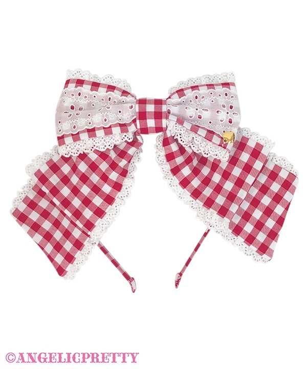 Humming Ribbon Headbow (Gingham) - Red