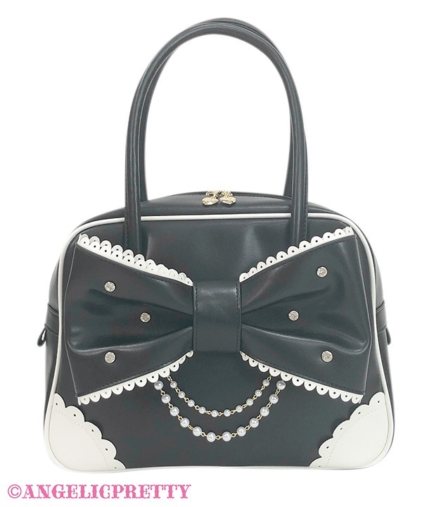 Jewel Ribbon Boston Bag - Black
