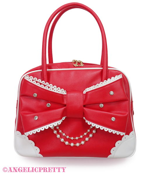 Jewel Ribbon Boston Bag - Red - Click Image to Close