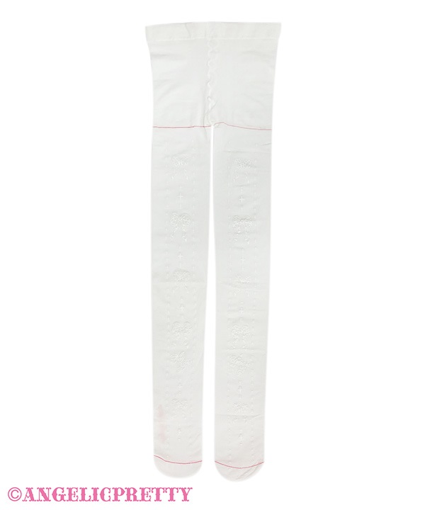 Kira Kira Ribbon Tights - White x White