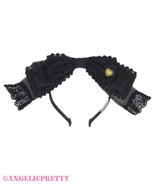 Lace Charm Wing Ribbon Headbow - Black