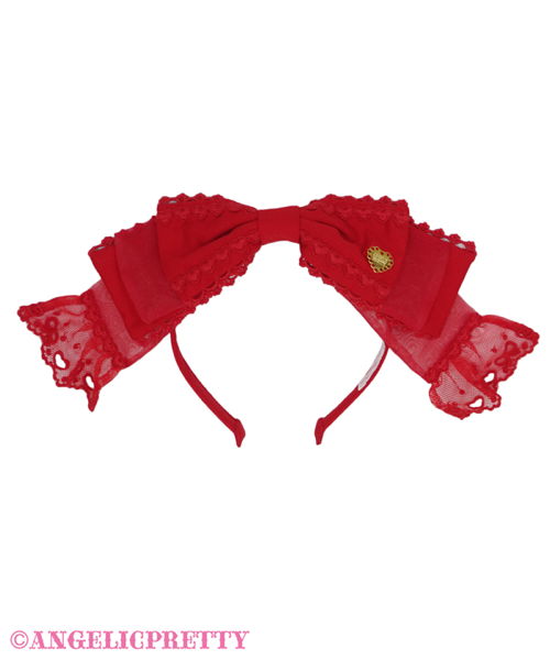 Lace Charm Wing Ribbon Headbow - Red