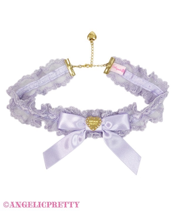 Lace Heart Charm Choker - Lavender