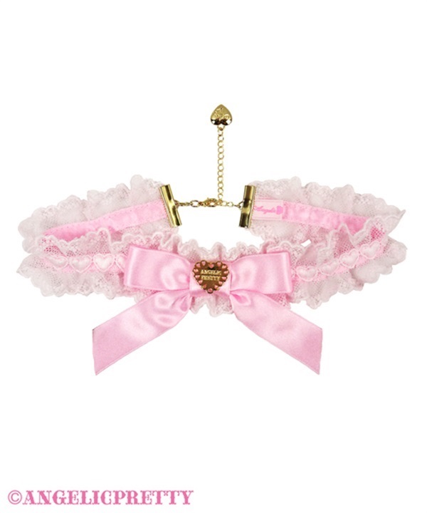 Lace Heart Charm Choker - Pink