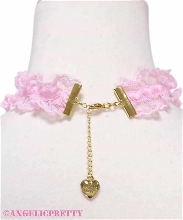 Lace Heart Charm Choker - Pink