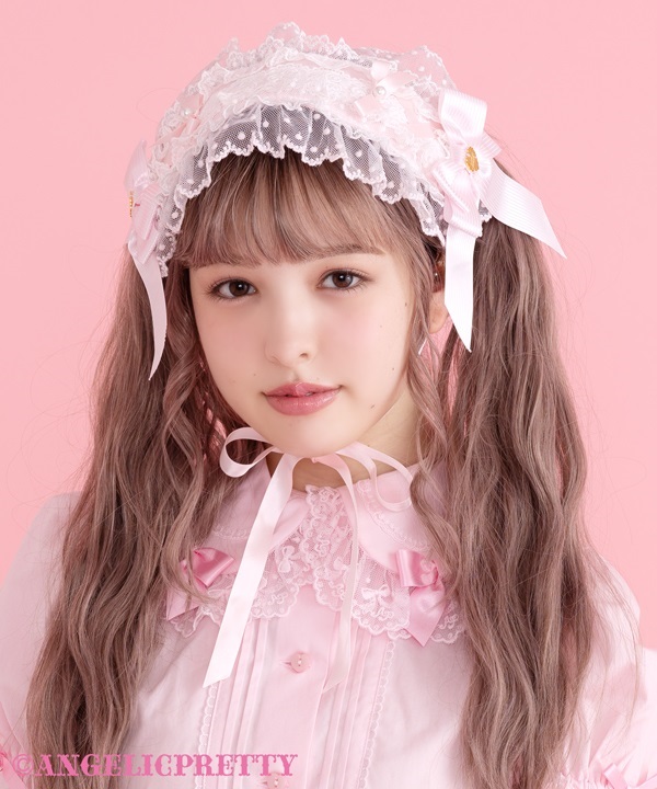 Lace Heart Charm Rose Lace Headdress - Pink