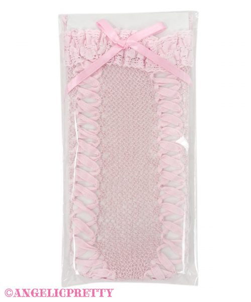 Lace Up Ribbon Crew Socks - Pink