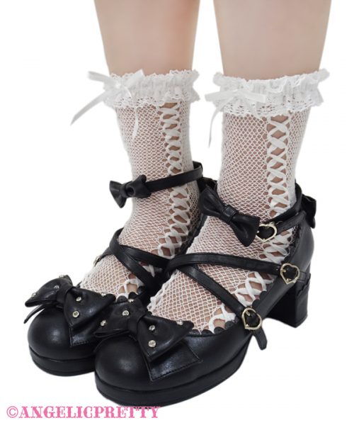 Lace Up Ribbon Crew Socks - Pink