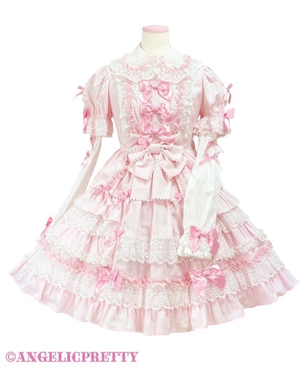 Lace Whip Detachable Sleeve One Piece - Pink