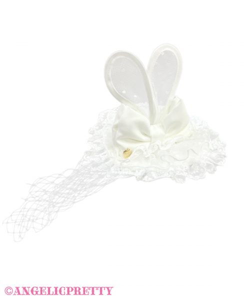 Lacy Bunny Canotier - White