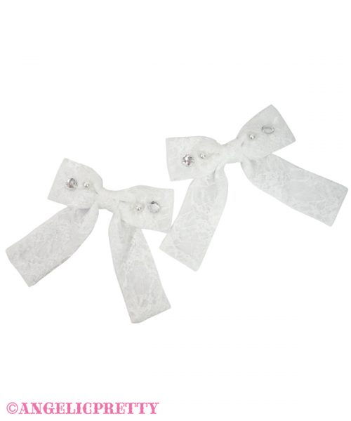 Lacy Prima Ribbon Clip Set - White