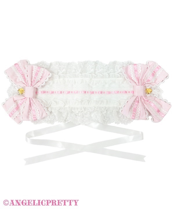 Ladder Lace Frill Headdress - White x Pink