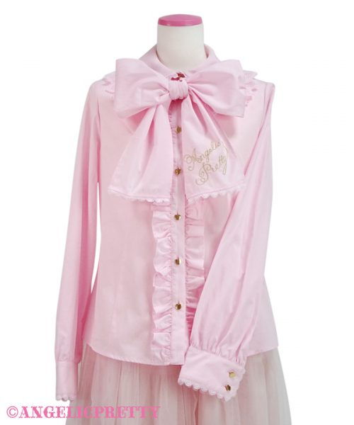 Logo Embroidery Tie Blouse - Pink