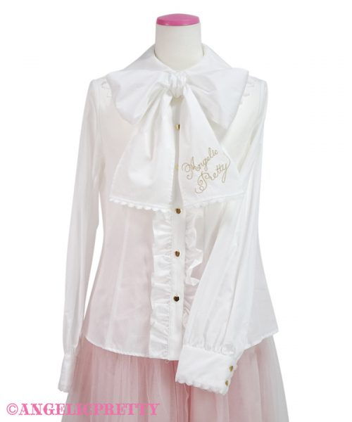 Logo Embroidery Tie Blouse - White