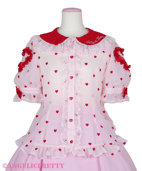 Lovely Heart Blouse - Pink x Red
