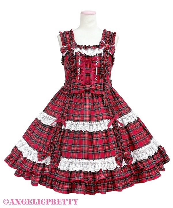 Lovely Tartan Check Jumperskirt - Red
