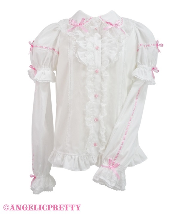 Lyrical Bunny Ladder Ribbon Blouse - White x Pink