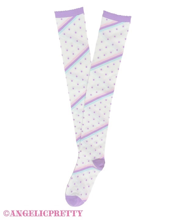 Marshmallow Border Over Knee - White x Lavender