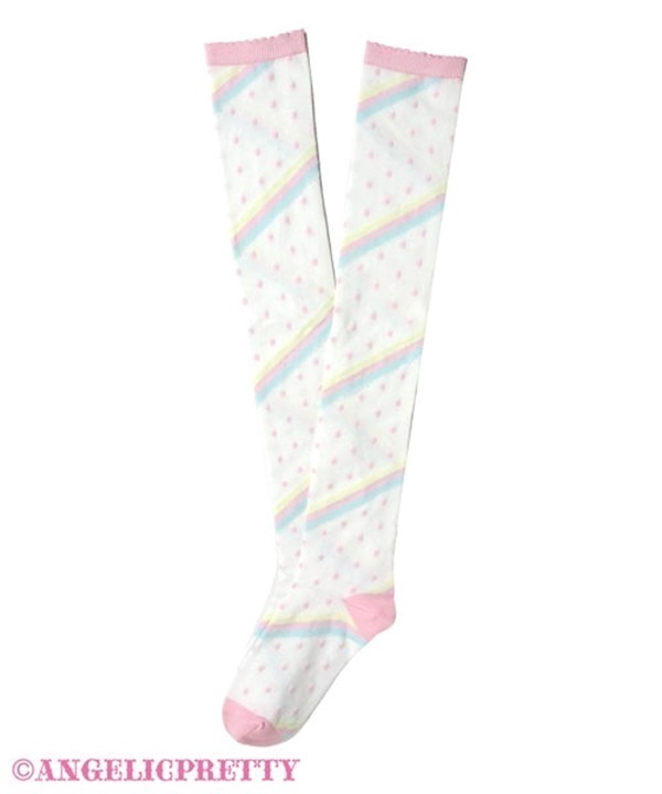 Marshmallow Border Over Knee - White x Pink