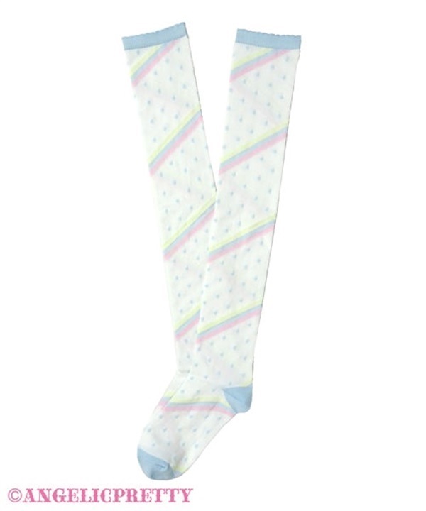 Marshmallow Border Over Knee - White x Sax