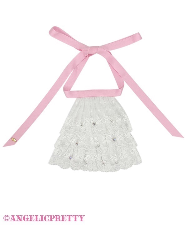 Millefeuille Lace Jabot Ribbon Tie - White x Pink