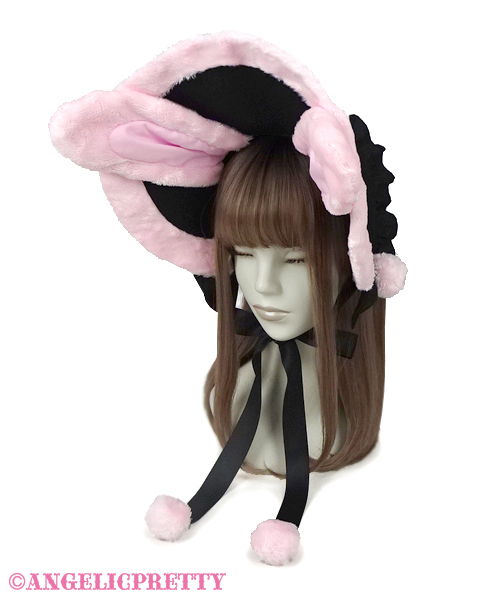 Nakayoshi Bunny Bonnet - Black - Click Image to Close