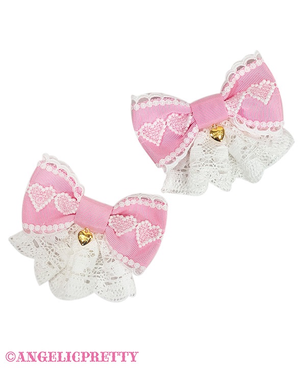 Omekashi Lace Ribbon Clip Set - Pink