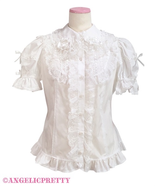 Omekashi Ladder Lace Removable Sleeve Blouse - White x Pink