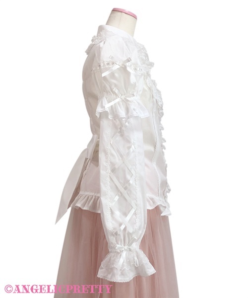 Omekashi Ladder Lace Removable Sleeve Blouse - White x Pink