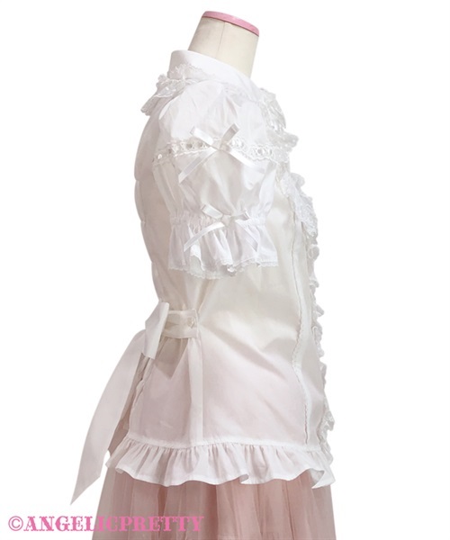 Omekashi Ladder Lace Removable Sleeve Blouse - White x Pink