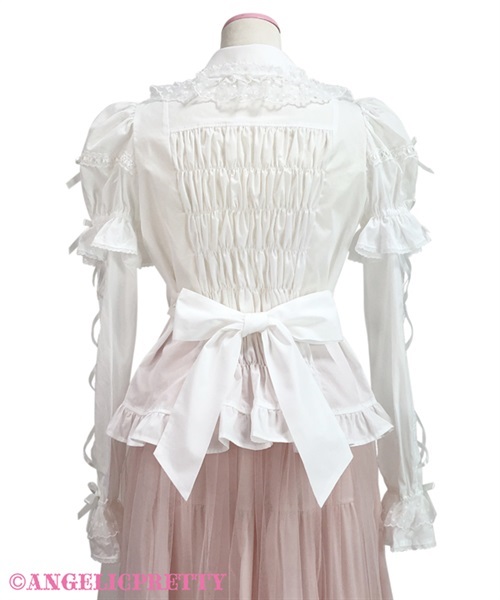 Omekashi Ladder Lace Removable Sleeve Blouse - White x Pink - Click Image to Close