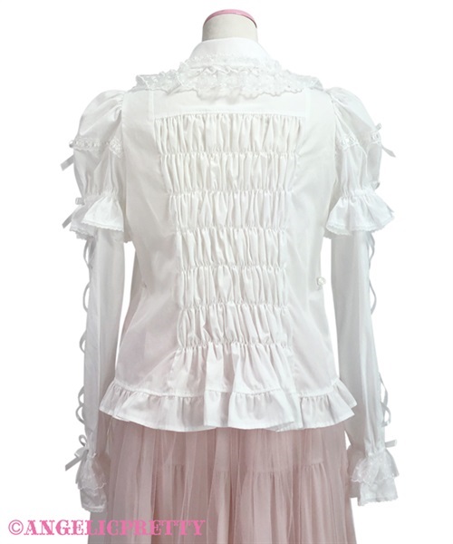 Omekashi Ladder Lace Removable Sleeve Blouse - White x Pink - Click Image to Close