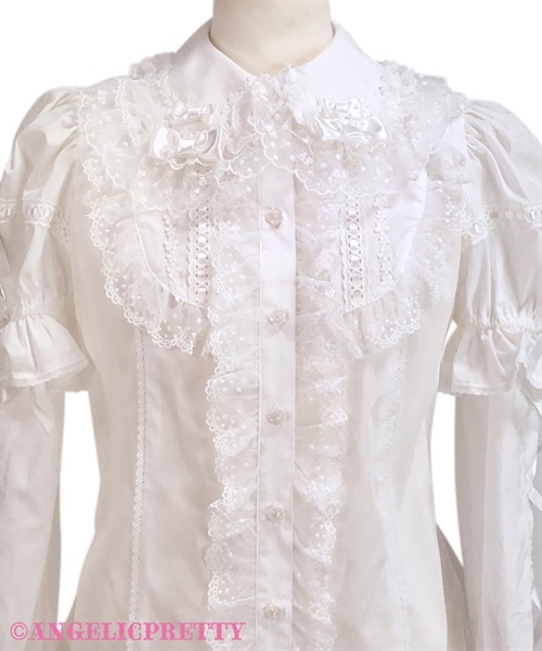 Omekashi Ladder Lace Removable Sleeve Blouse - White x Pink - Click Image to Close